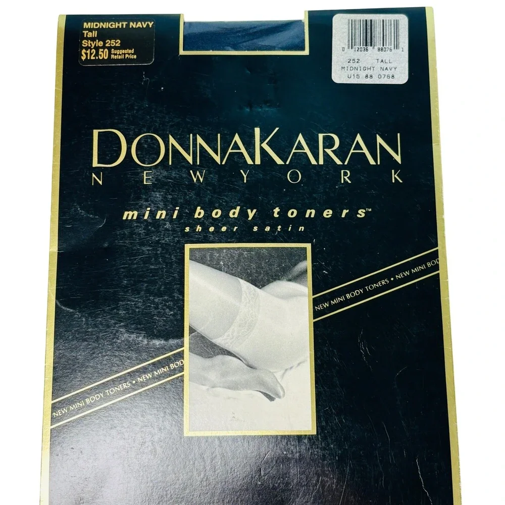 Donna Karan Tall Hosiery Midnight Navy Mini Body Toners 252 Sheer Satin Vintage
